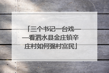 三个书记一台戏——看泗水县金庄镇辛庄村如何强村富民