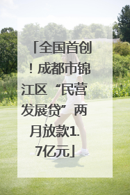 全国首创！成都市锦江区“民营发展贷”两月放款1.7亿元